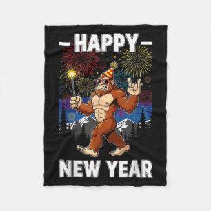 Funny Happy New Year 2026 Bigfoot Lovers New Years Fleece Blanket