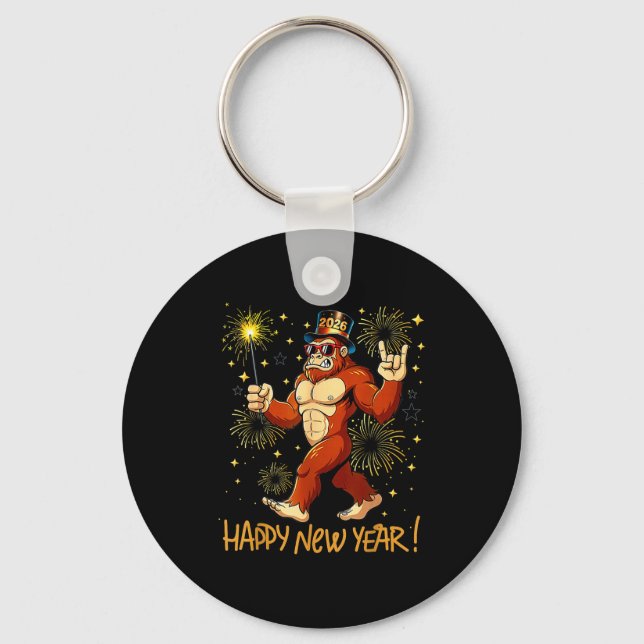 Funny Happy New Year 2026 Bigfoot Lovers New Years Keychain (Front)
