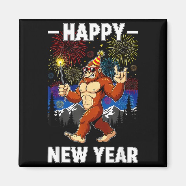 Funny Happy New Year 2026 Bigfoot Lovers New Years Magnet (Front)