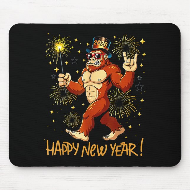 Funny Happy New Year 2026 Bigfoot Lovers New Years Mouse Pad (Front)