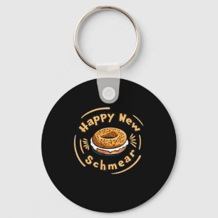 Funny Happy New Year Bagel & Schmear Jewish Br Keychain