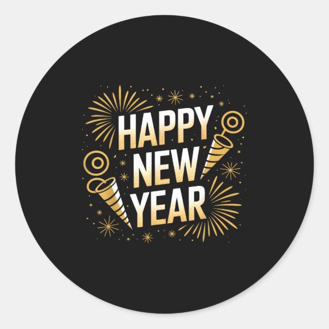 Funny Happy New Year Couple Matching  Classic Round Sticker (Front)