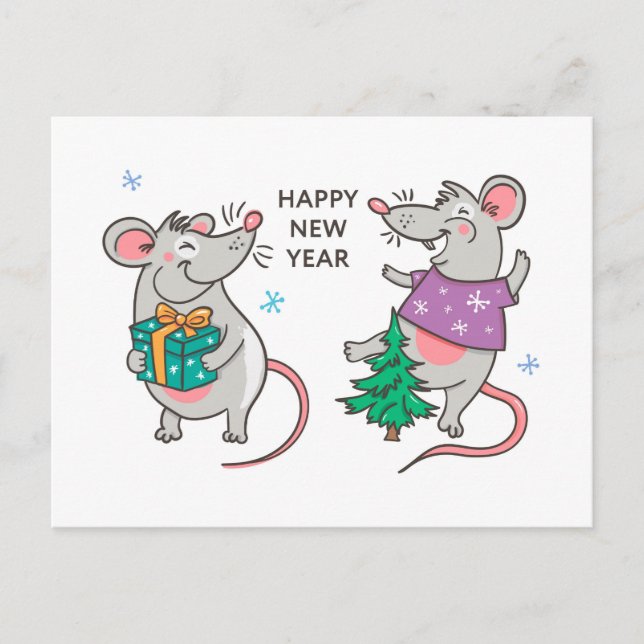 Funny Happy New Year Rat Postcard (Front)