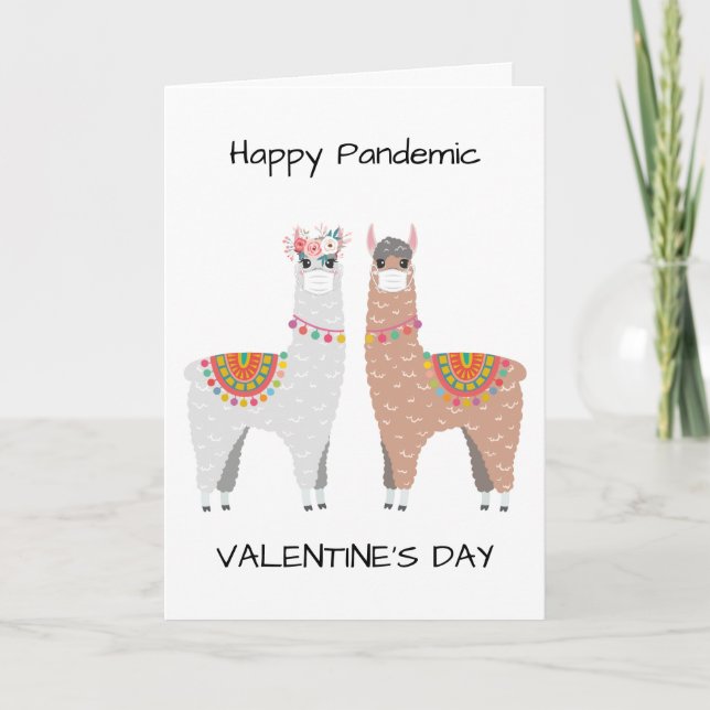 Funny Happy Pandemic Valentine's Llama Holiday Card (Front)