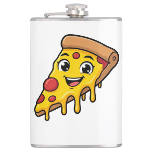 Funny Happy Pizza Slice with Stretchy Cheese Cute Hip Flask
