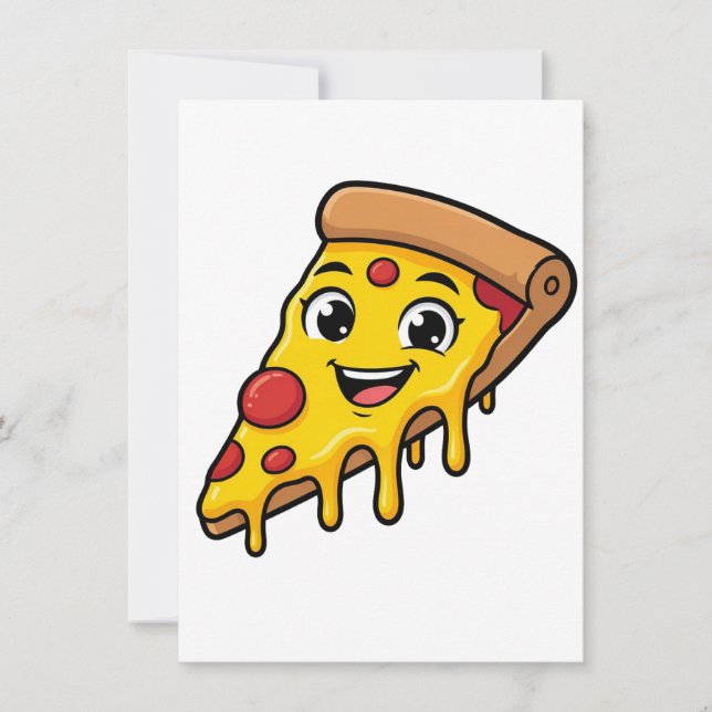 Funny Happy Pizza Slice with Stretchy Cheese Cute  Invitation (Front)