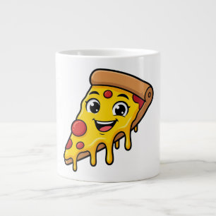 Funny Happy Pizza Slice with Stretchy Cheese Cute  Large Coffee Mug