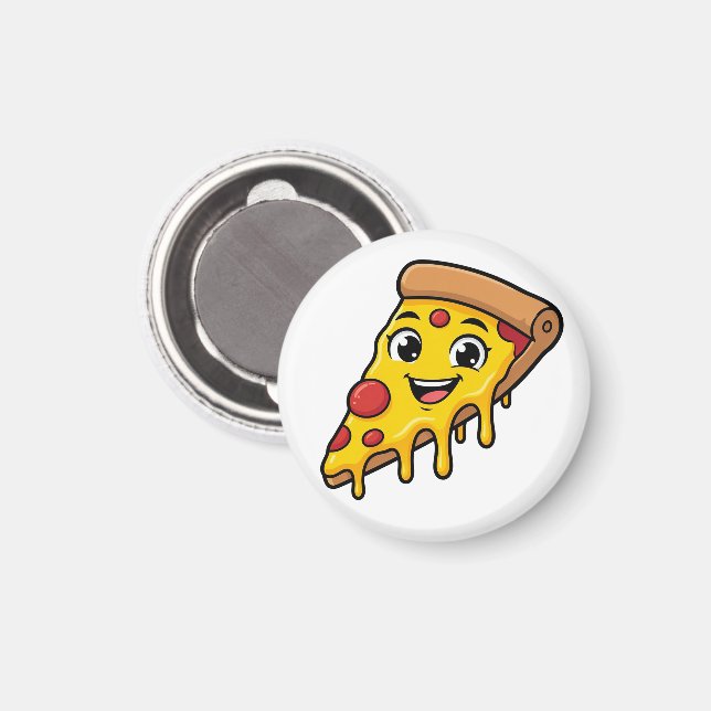 Funny Happy Pizza Slice with Stretchy Cheese Cute  Magnet (Front/Back)