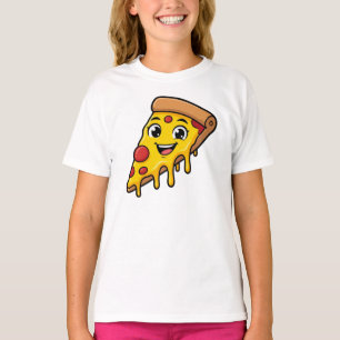 Funny Happy Pizza Slice with Stretchy Cheese Cute T-Shirt