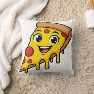 Funny Happy Pizza Slice with Stretchy Cheese Cute Throw Pillow