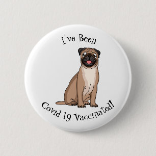 Funny happy pug dog cartoon illustration  2 inch round button
