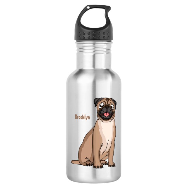 Funny happy pug dog cartoon illustration 532 ml water bottle (Front)