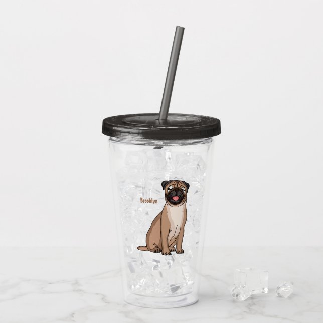 Funny happy pug dog cartoon illustration acrylic tumbler (Back Ice)