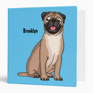 Funny happy pug dog cartoon illustration binder