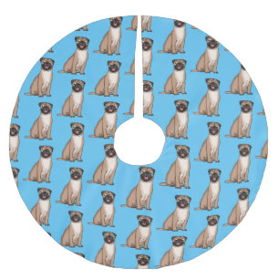 Funny happy pug dog cartoon illustration brushed polyester tree skirt