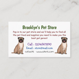 Funny happy pug dog cartoon illustration  business card