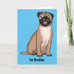 Funny happy pug dog cartoon illustration card