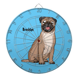Funny happy pug dog cartoon illustration dartboard