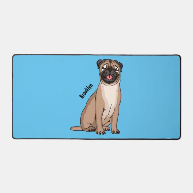 Funny happy pug dog cartoon illustration desk mat (Front)