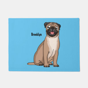 Funny happy pug dog cartoon illustration  doormat