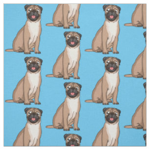 Funny happy pug dog cartoon illustration fabric