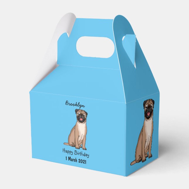 Funny happy pug dog cartoon illustration  favor box (Front Side)