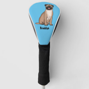 Funny happy pug dog cartoon illustration golf head cover