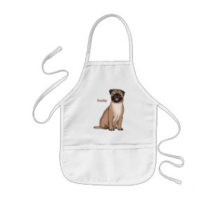 Funny happy pug dog cartoon illustration kids apron
