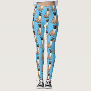 Funny happy pug dog cartoon illustration  leggings