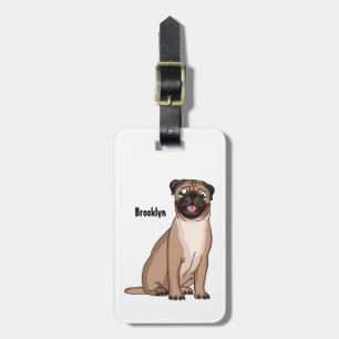 Funny happy pug dog cartoon illustration  luggage tag