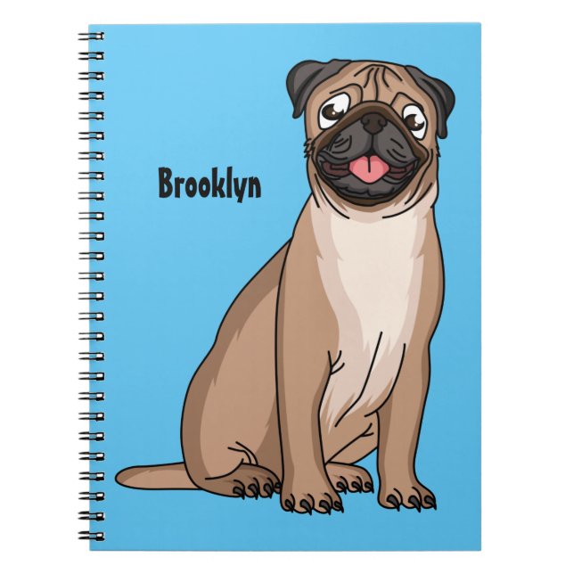 Funny happy pug dog cartoon illustration notebook (Front)