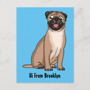 Funny happy pug dog cartoon illustration postcard