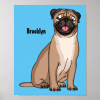 Funny happy pug dog cartoon illustration