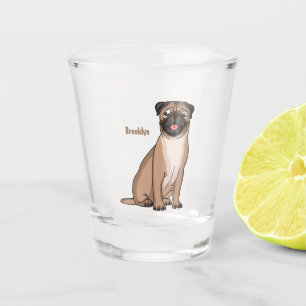 Funny happy pug dog cartoon illustration shot glass