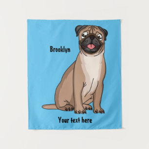 Funny happy pug dog cartoon illustration tapestry