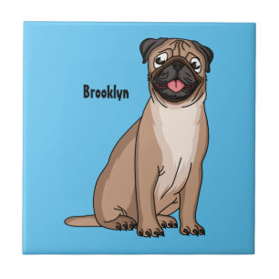 Funny happy pug dog cartoon illustration tile