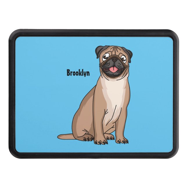 Funny happy pug dog cartoon illustration  trailer hitch cover (Front)