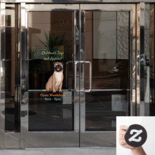 Funny happy pug dog cartoon illustration  window cling