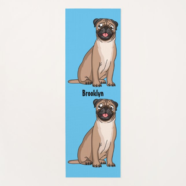Funny happy pug dog cartoon illustration yoga mat (Front)