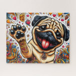 Funny Happy Pug Dog Jigsaw Puzzle<br><div class="desc">Funny Happy Pug Dog
Art/illustration
colorful
customizable</div>
