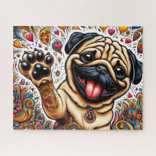 Funny Happy Pug Dog Jigsaw Puzzle
