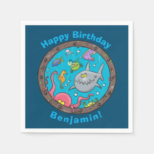 Funny happy sea creatures underwater cartoon napki napkin