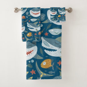 Funny Happy Shark Blue Ocean Animal Motif