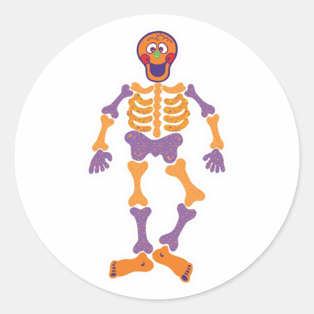 funny happy skeleton classic round sticker (Front)