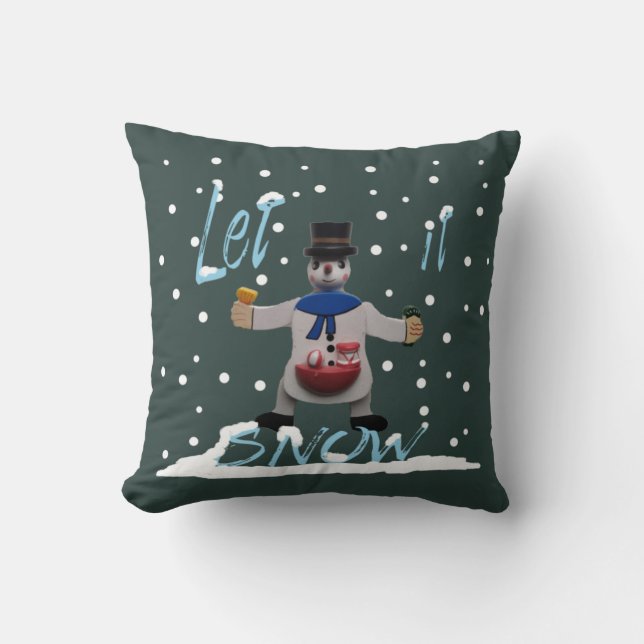 funny happy smiling snowman throw pillow (Front)