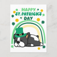 Funny Happy St. Patrick day puppy with rainbow