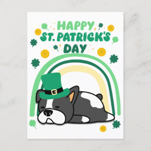 Funny Happy St. Patrick day puppy with rainbow Holiday Postcard