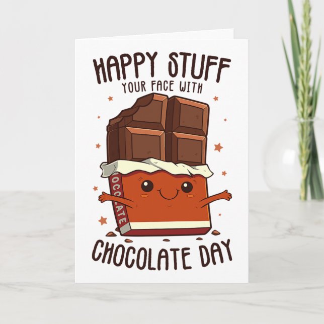 Funny Happy Stuff Your Face With Chocolate Day Eas Card (Front)