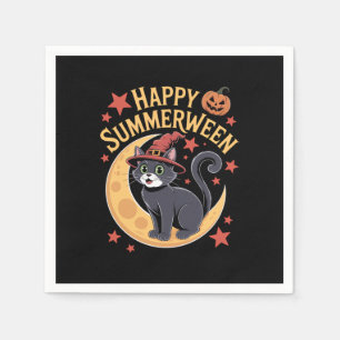 Funny Happy Summerween Black Cat Napkin