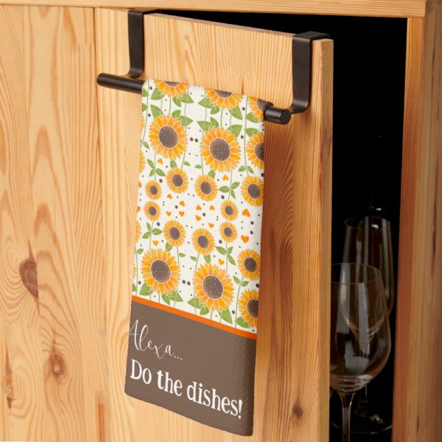 Funny Happy Sunflower Custom Alexa Quote  Kitchen Towel (Creator Uploaded)